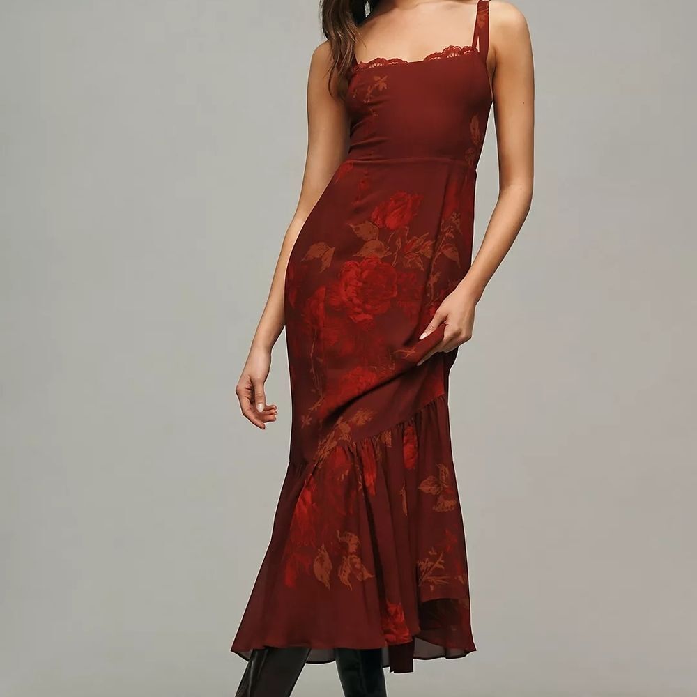 Reformation Burgundy Floral Midi Dress DS2